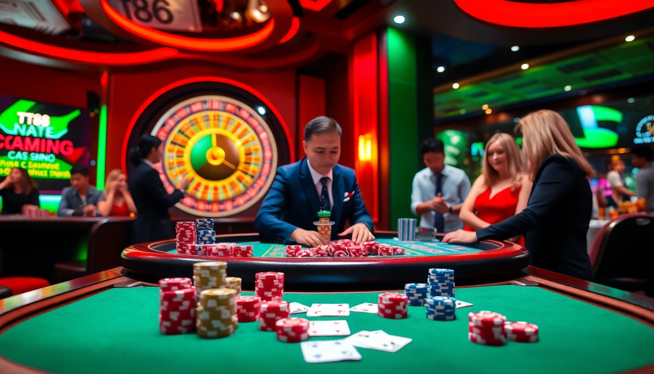 Engaging in a thrilling game at tt88 casino, featuring vibrant table games and excited players.