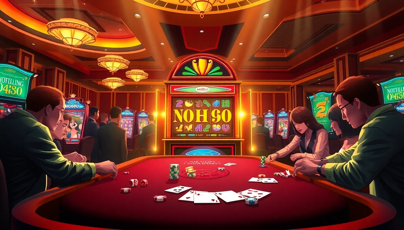 Experience high-stakes action at NOHU90's luxurious online casino, featuring vibrant slot machines and exciting gameplay.