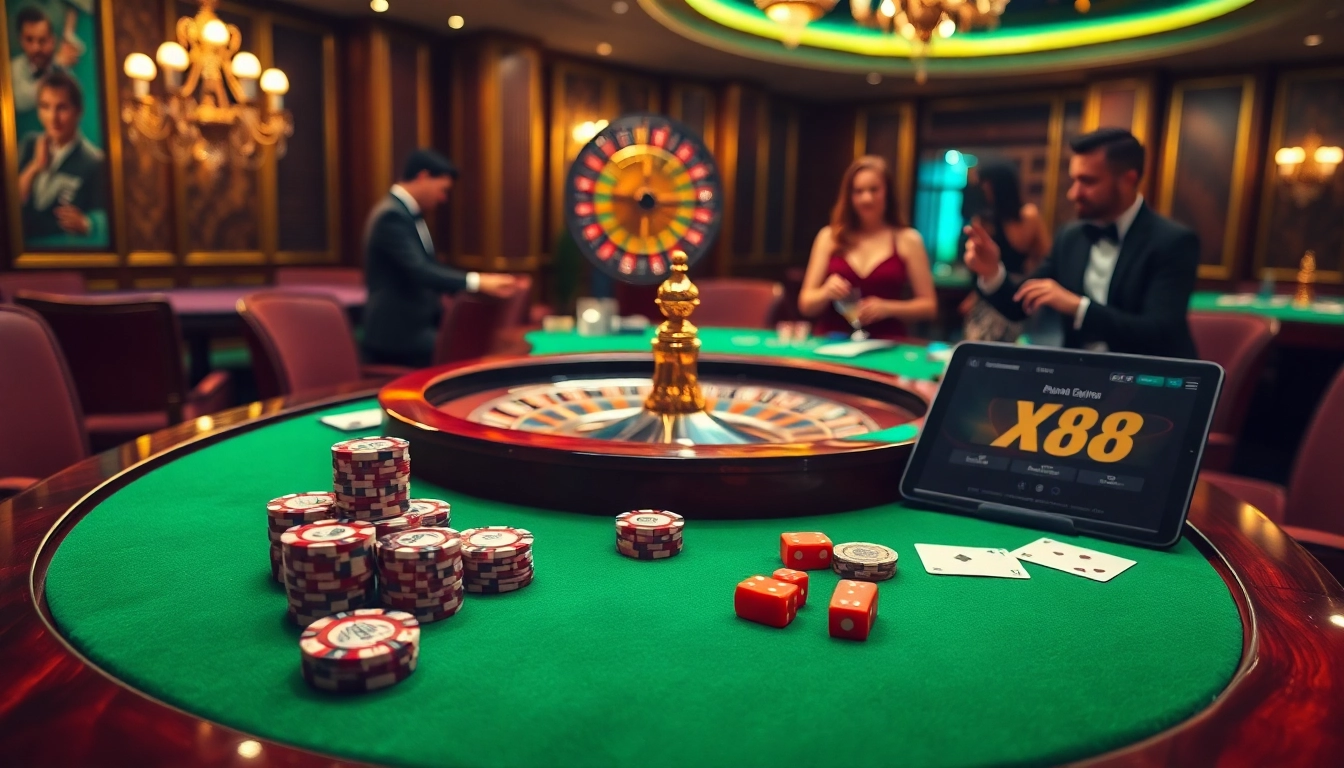 Experience thrilling excitement at XX88 casino with vibrant gaming tables and lively players.