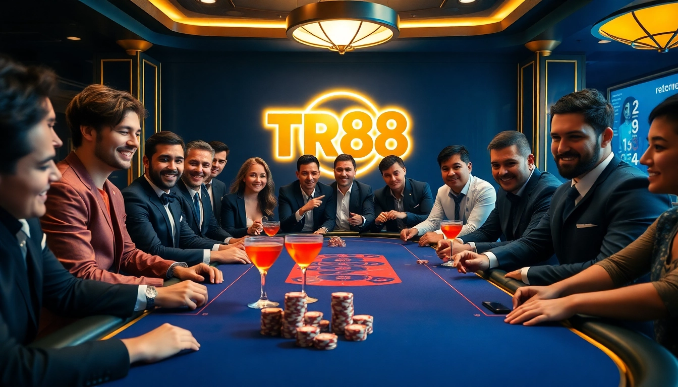 Players engaging in an exciting poker game at TR88 casino with vibrant atmosphere.