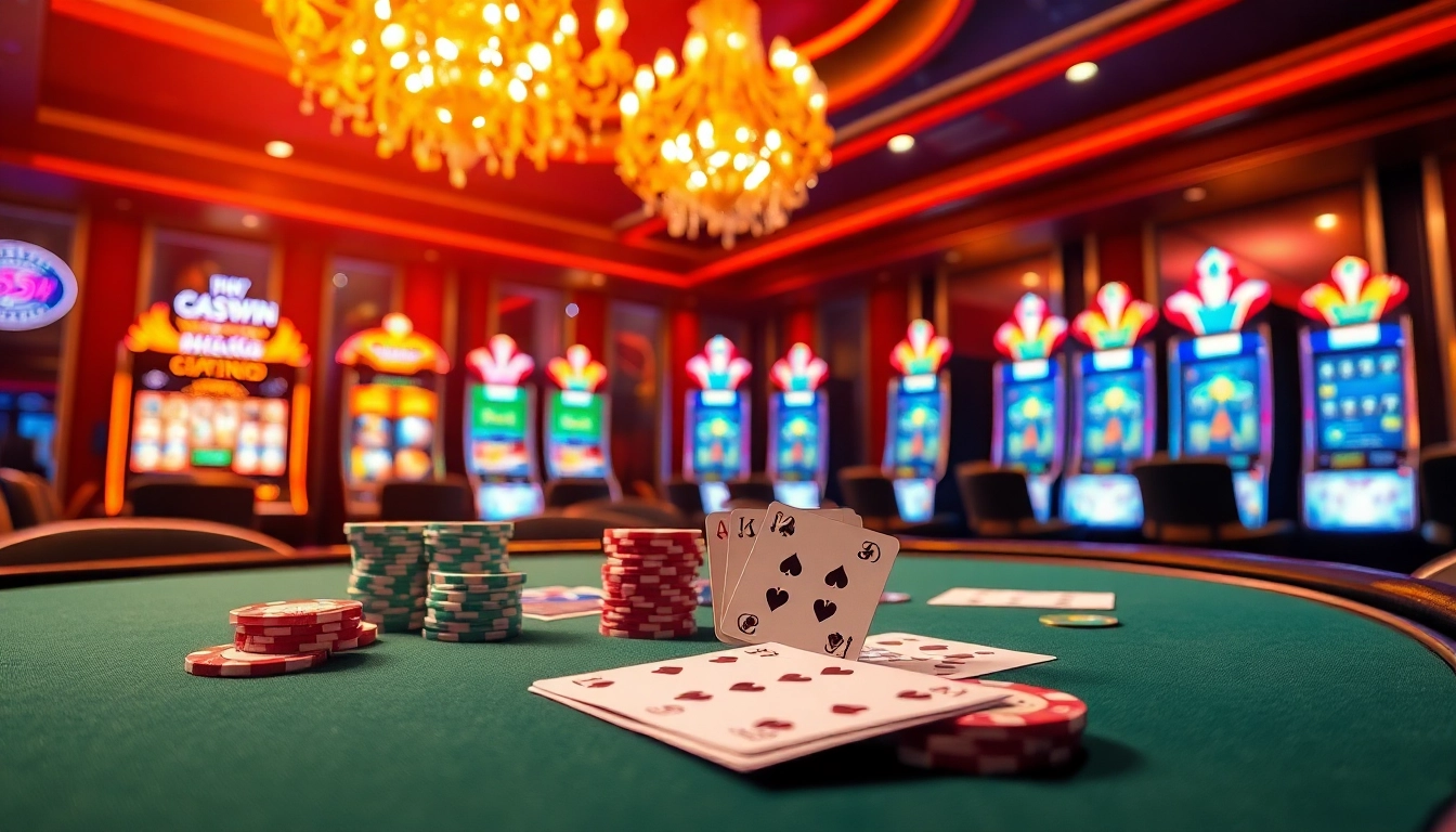 An exciting poker game at 555win with vibrant colors and luxurious casino elements.