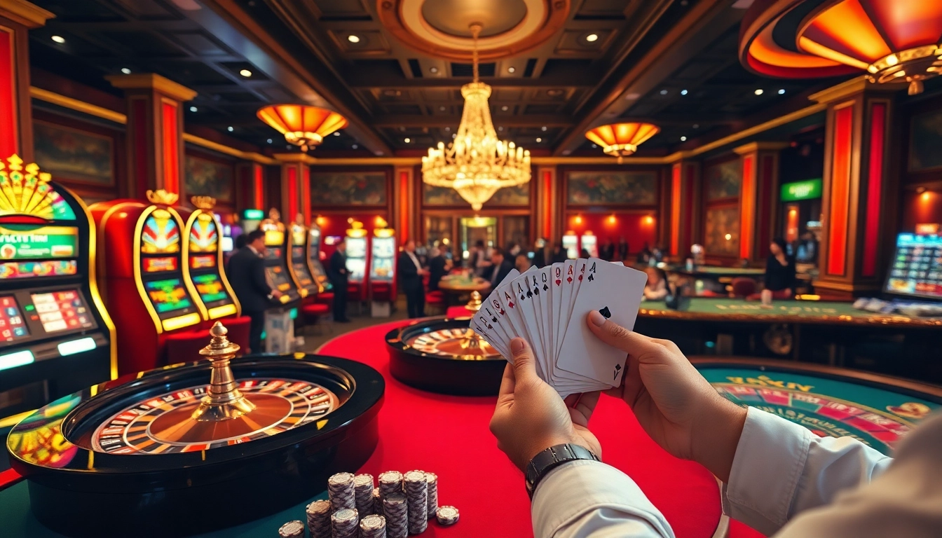 Players experiencing the excitement of casino xn88 with luxurious tables and vibrant game elements.