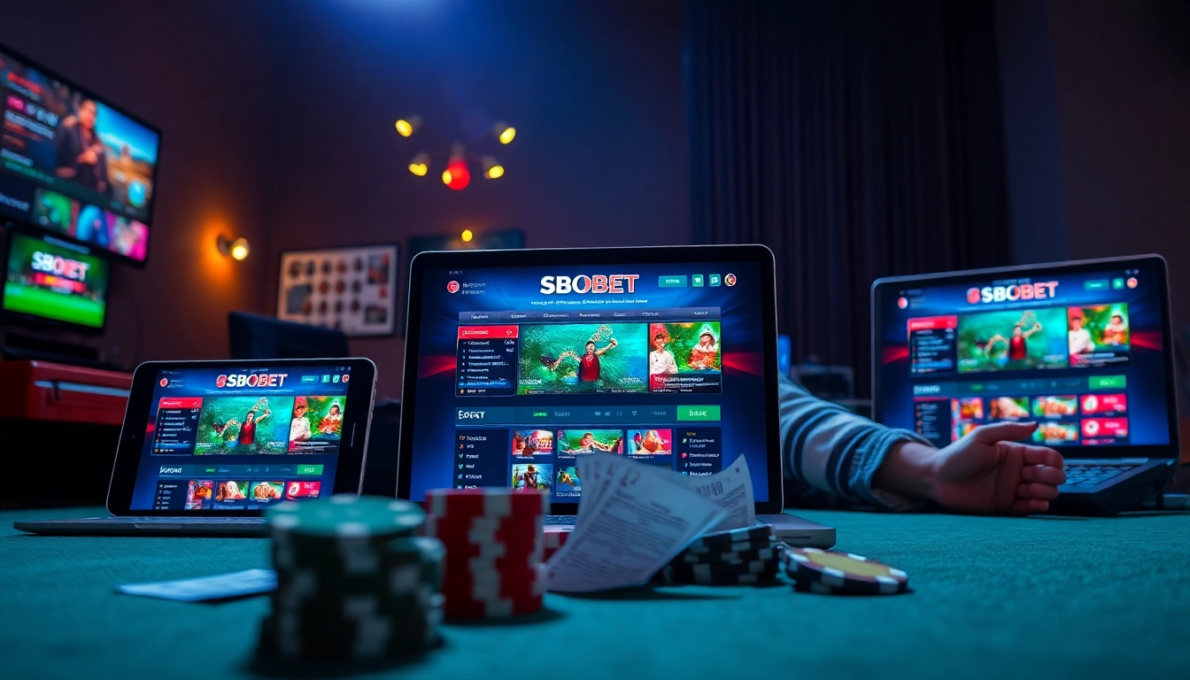 Engaging scene of a user excitedly using sbobet.dance for online gaming and betting.