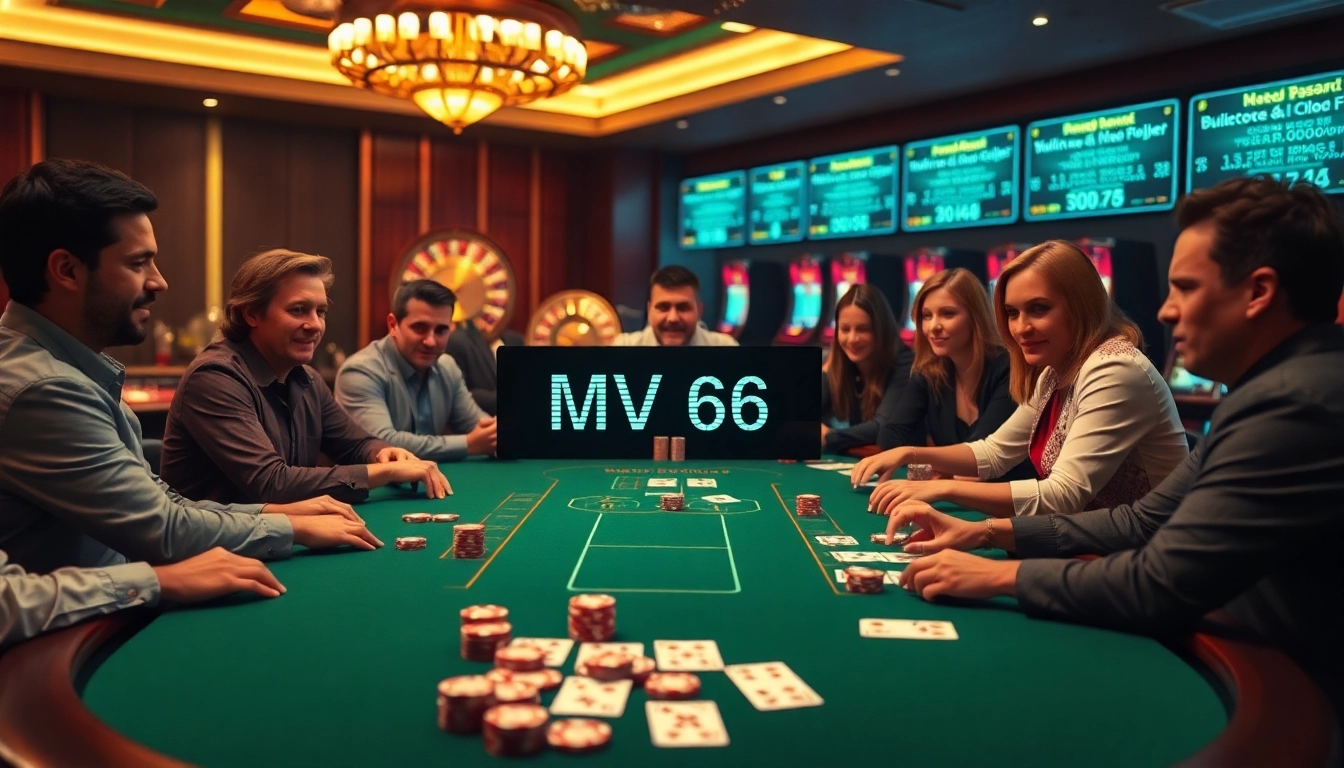 Players engaging at a luxury poker table, incorporating MV66 for electrifying casino excitement.