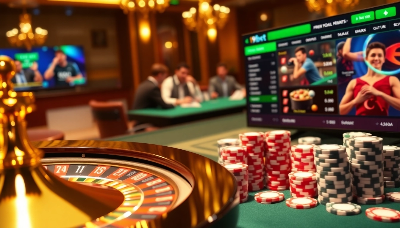 i9bet platform showcasing exciting online gambling experiences with roulette and poker elements.