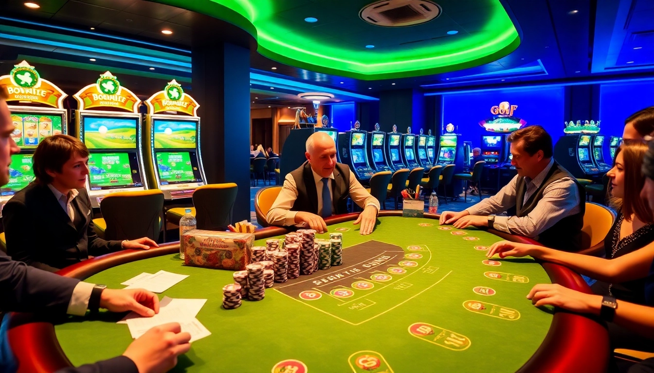 Exciting casino scene at https://mb66.golf/ featuring gold chips and golf-themed slot machines.