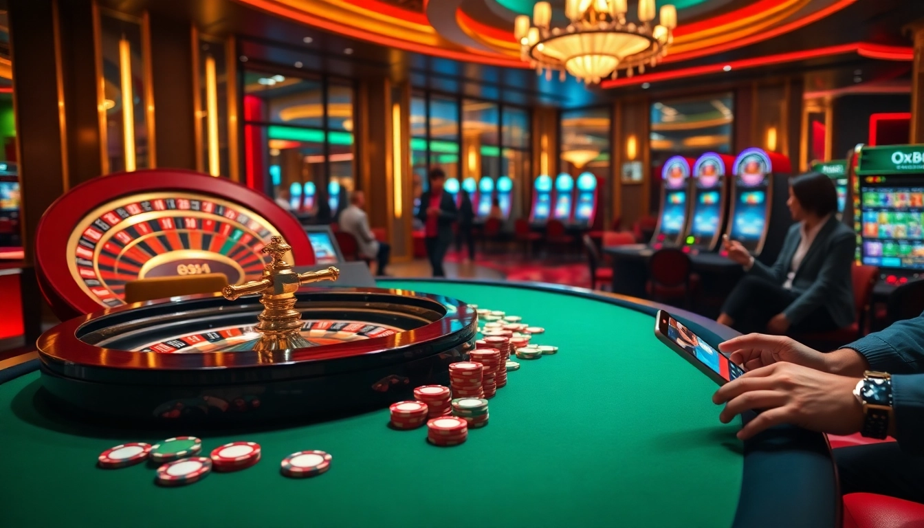Players engaging in thrilling online gambling with Oxbet at a vibrant casino atmosphere.