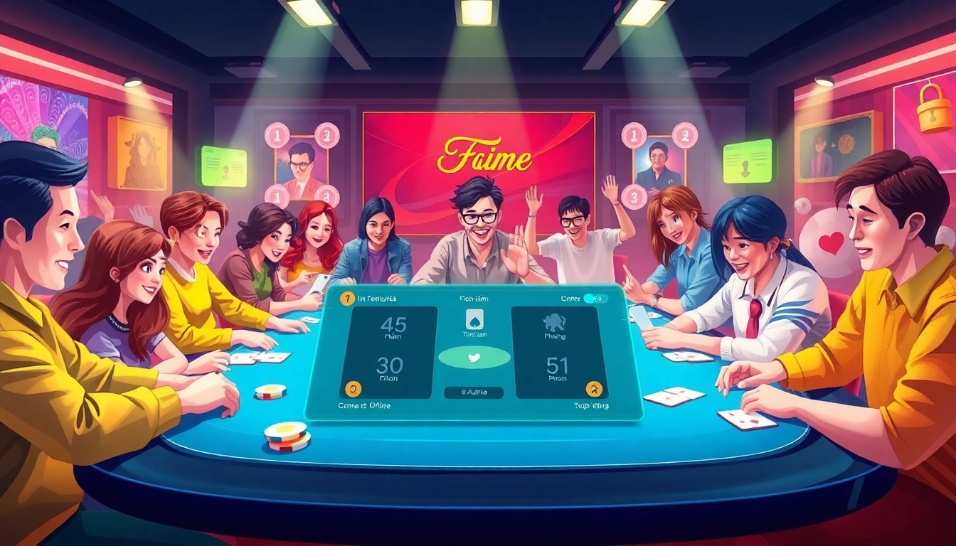 Exciting online card gaming scene showcasing gamebaidoithuong.com.vc with diverse players engaged and vibrant interface.