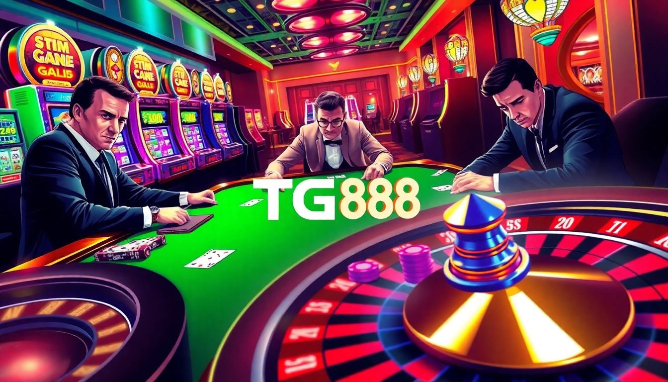 Gamblers engaging in a high-stakes poker game at TG88 Casino.