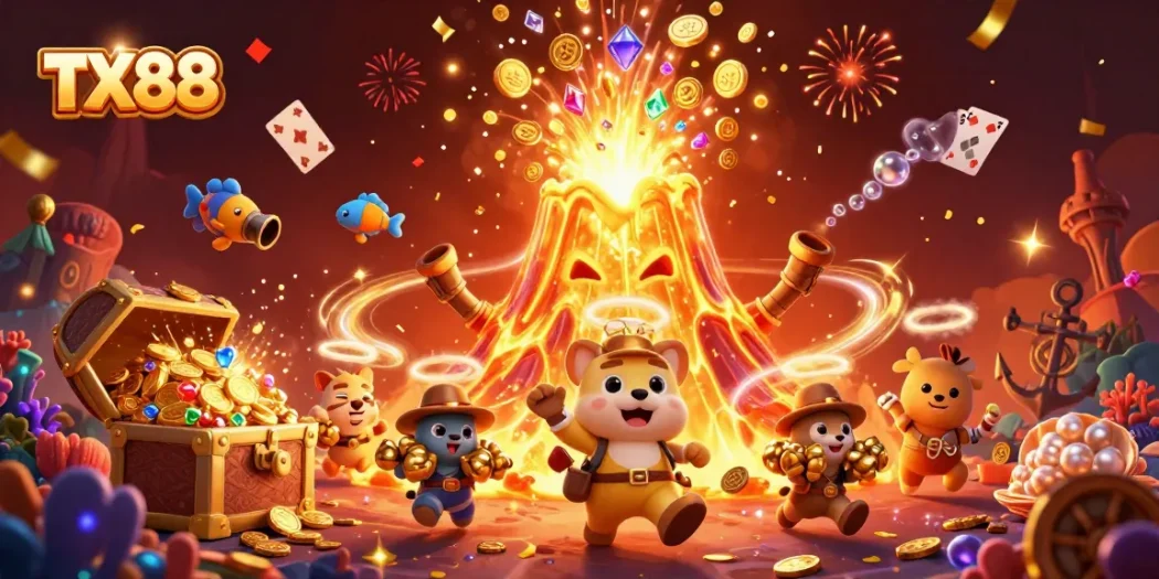 Spin and win with TX88 at the golden volcano's treasure-filled eruption adventure!