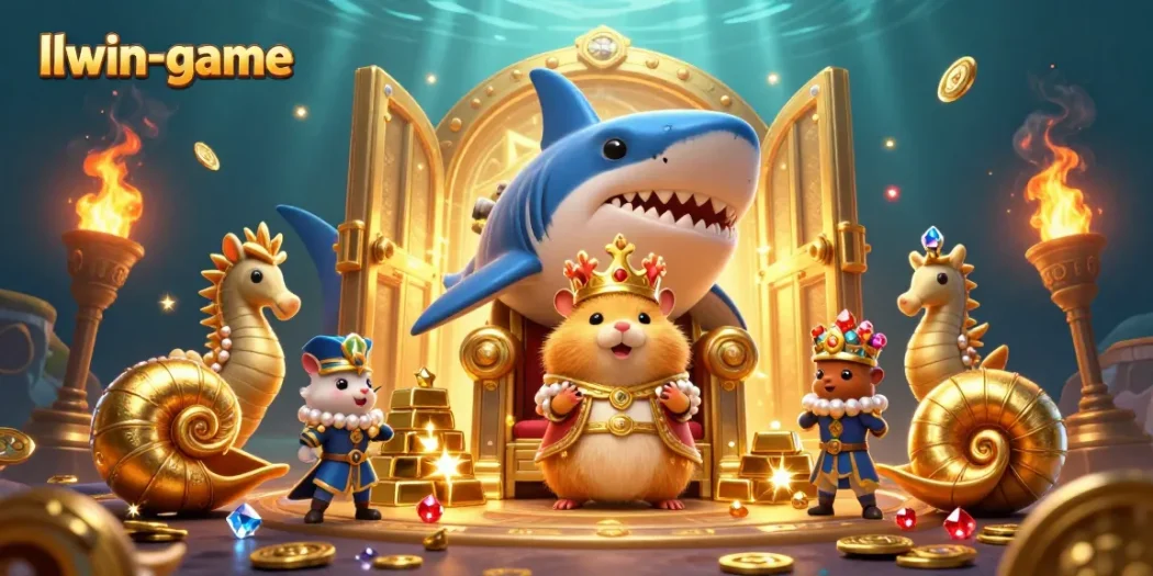 Win big at llwin-game with the golden hamster king in this captivating underwater casino scene.