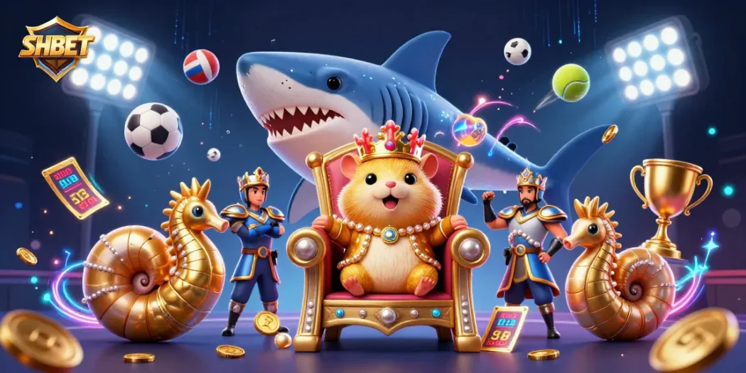 Join the excitement at SHBET with a dynamic 3D scene of casino adventures featuring a hamster king.