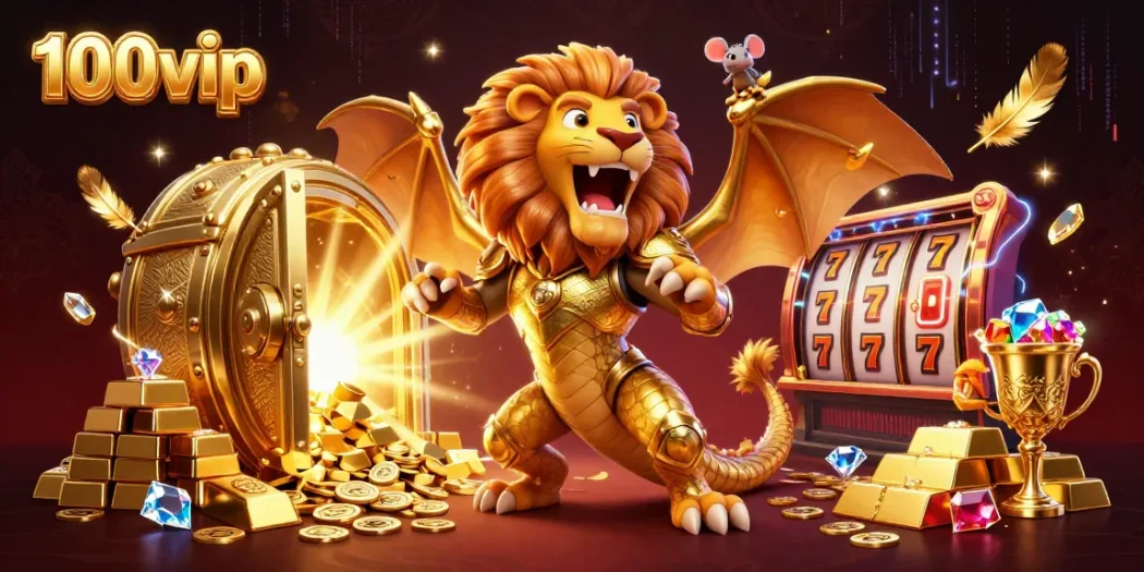 Join the excitement at 100vip as a chimera roars among treasures and jackpot symbols.