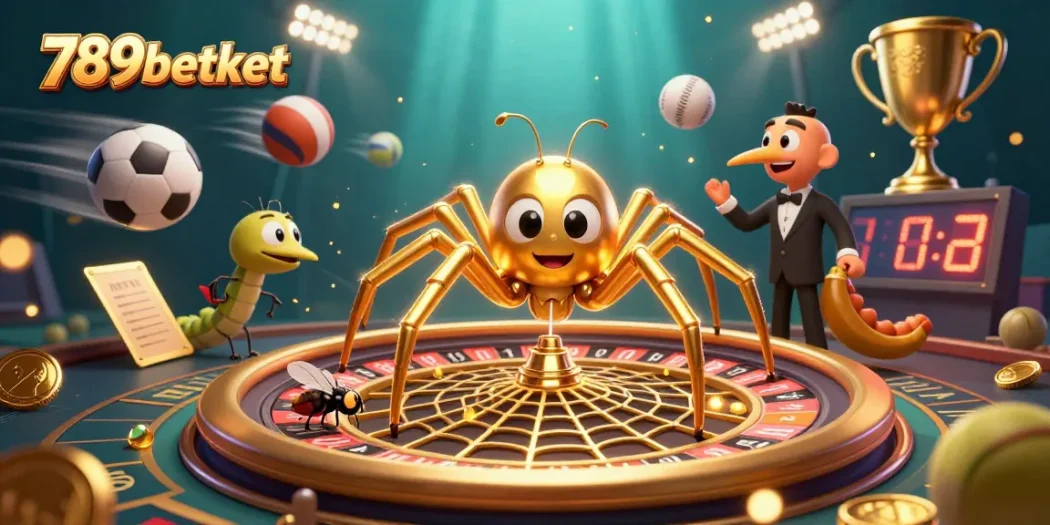 Experience thrilling bets at 789betket with a golden roulette wheel and dynamic sports elements.