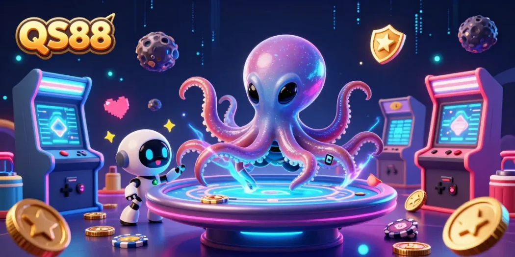 Experience high-stakes gaming at QS88 with an alien octopus dealer hosting holographic poker.