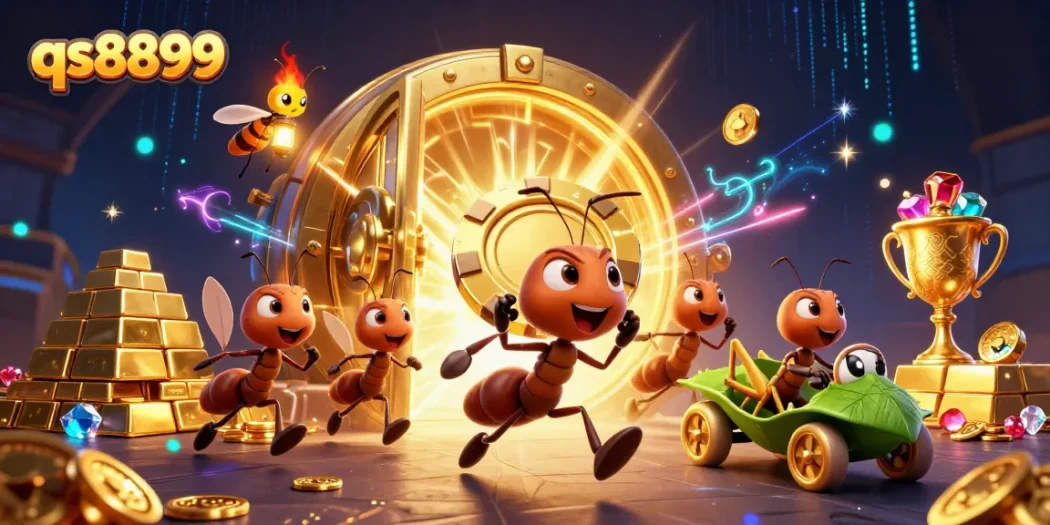 Engage with the dynamic qs8899 scene of ants on a thrilling heist in the casino world.