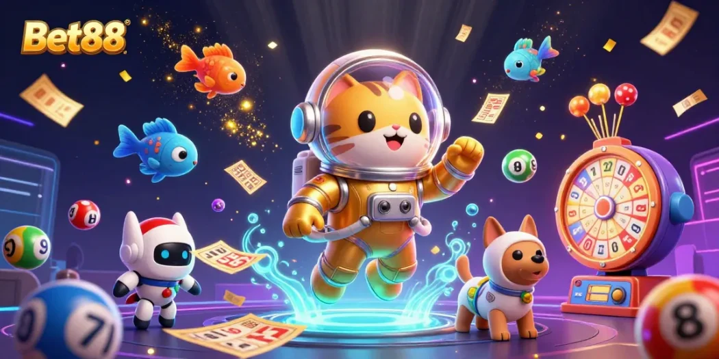 Experience thrilling gameplay at Bet88 with colorful lottery balls and engaging casino elements in a vibrant scene